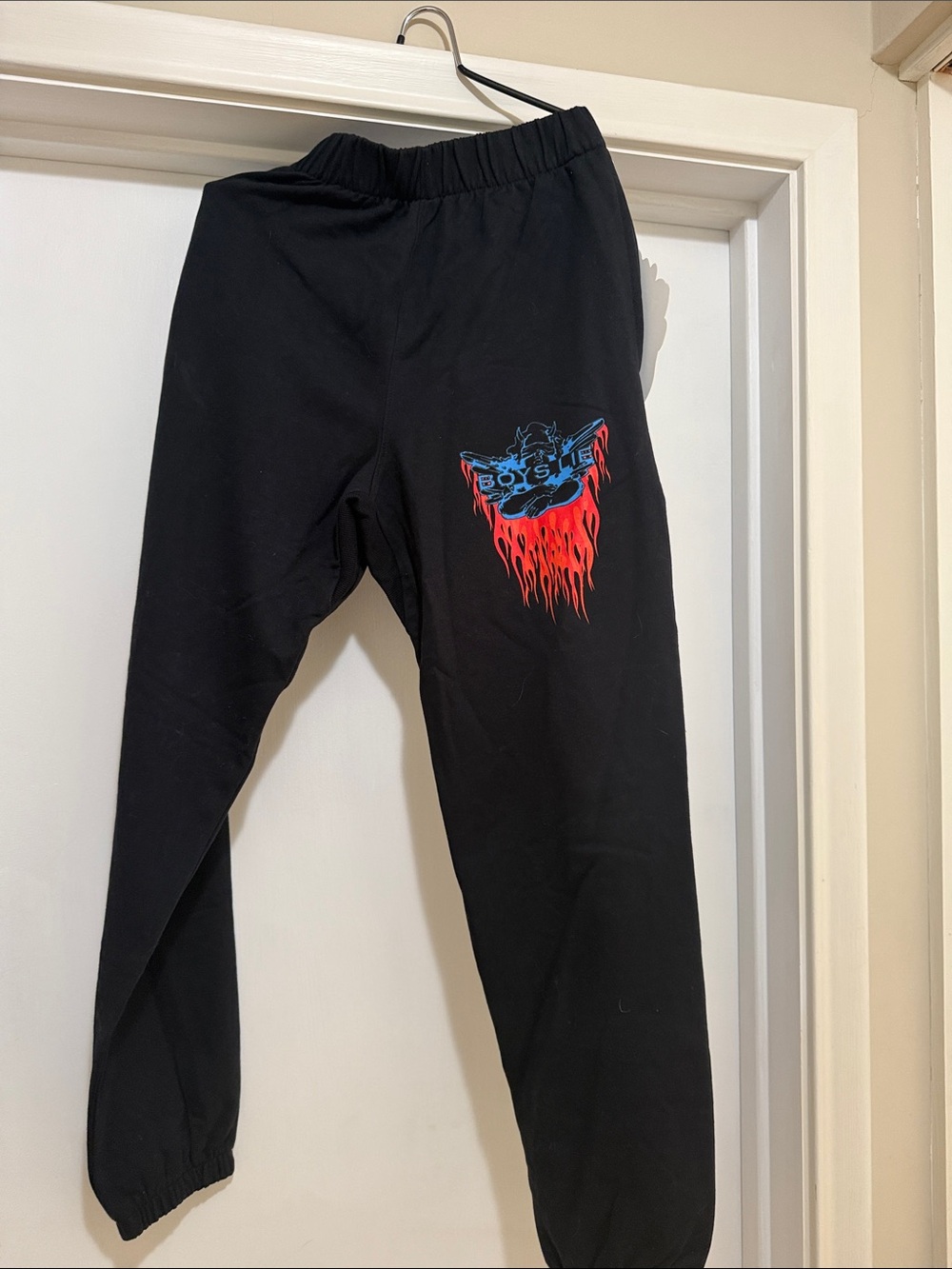 Boys Lie Black Sweatpants with Red & Blue Flame Graphic